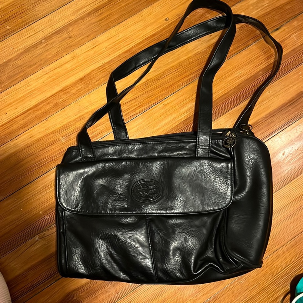 Vintage real leather over the shoulder black bag